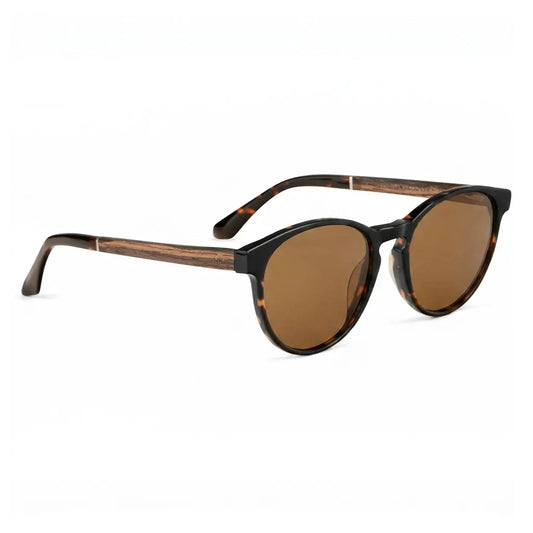 Chiloé 220 round polarized sunglasses in tortoise bio-acetate and wood · ReFramed, photo 1 of 22