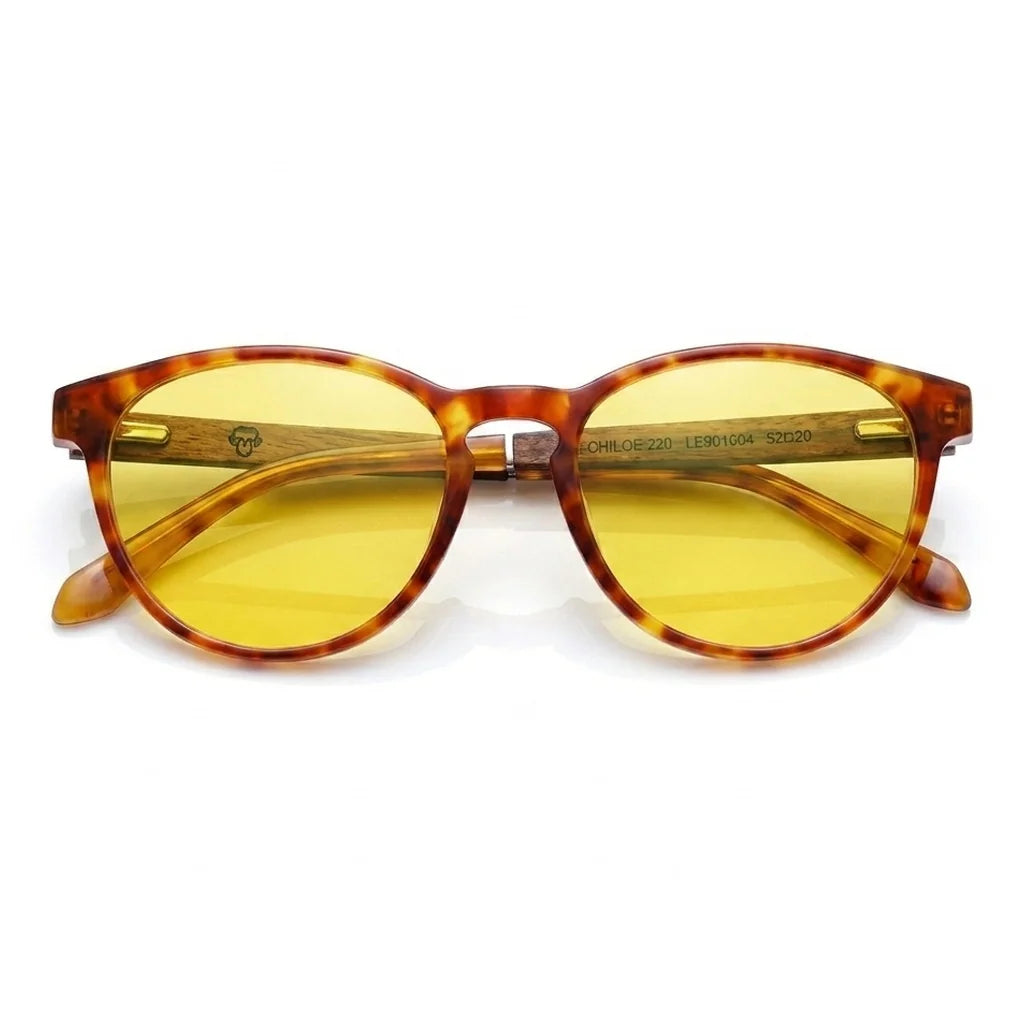 Chiloé 220 round polarized sunglasses in orange bio-acetate and wood · ReFramed, photo 11 of 22