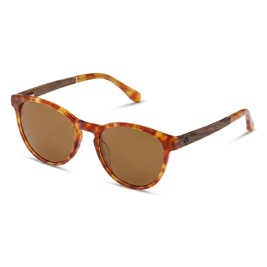 Chiloé 220 round polarized sunglasses in orange bio-acetate and wood · ReFramed, photo 1 of 22