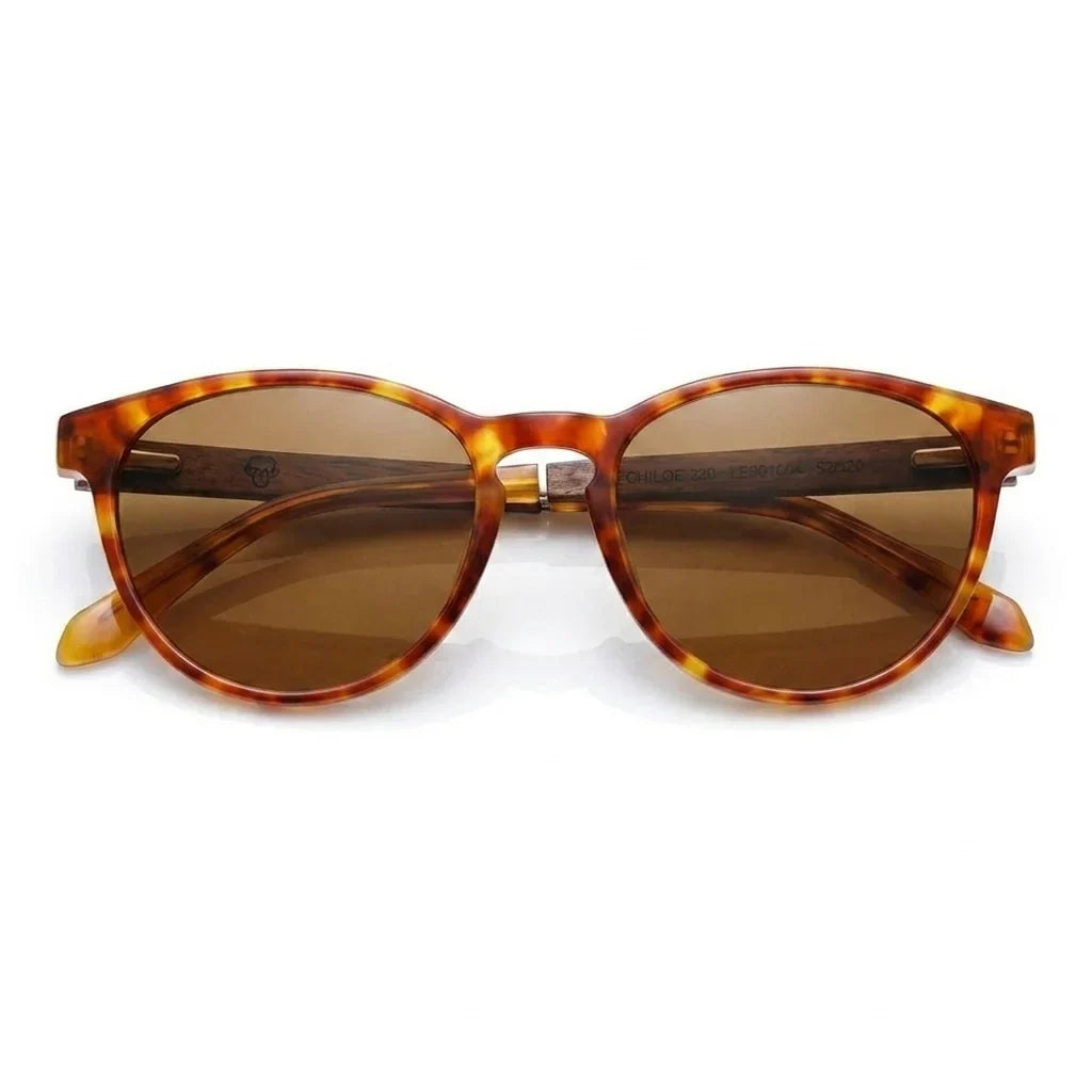 Chiloé 220 round polarized sunglasses in orange bio-acetate and wood · ReFramed, photo 2 of 22