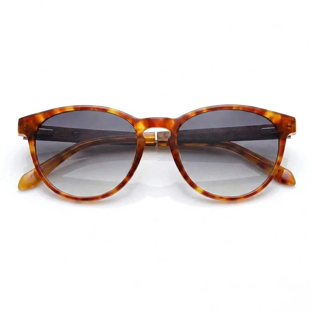 Chiloé 220 round polarized sunglasses in orange bio-acetate and wood · ReFramed, photo 9 of 22