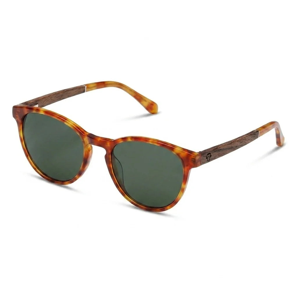 Chiloé 220 round polarized sunglasses in orange bio-acetate and wood · ReFramed, photo 4 of 22