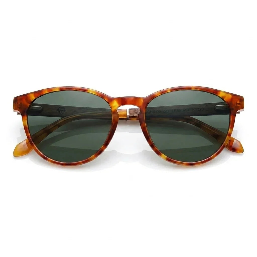 Chiloé 220 round polarized sunglasses in orange bio-acetate and wood · ReFramed, photo 3 of 22