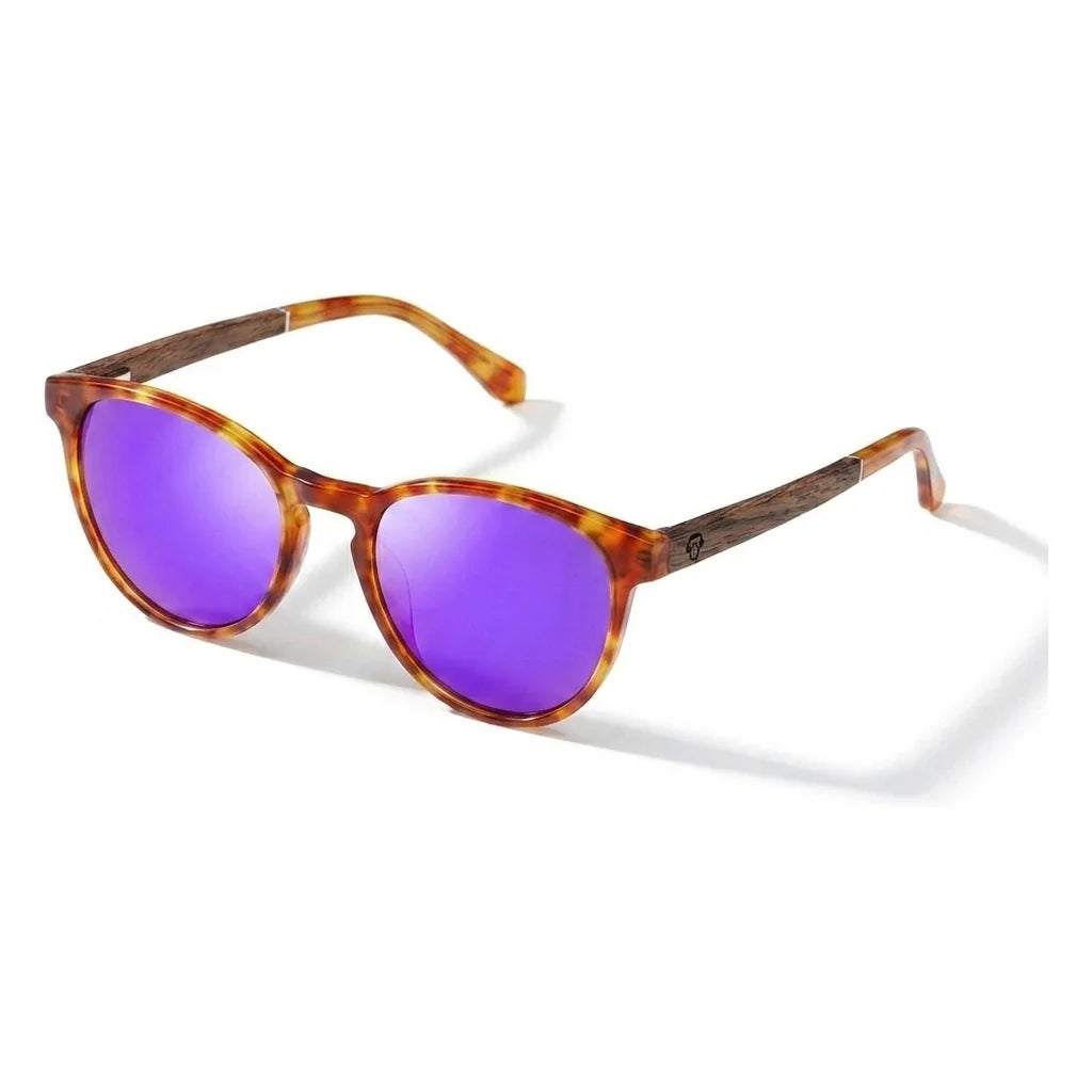 Chiloé 220 round polarized sunglasses in orange bio-acetate and wood · ReFramed, photo 20 of 22