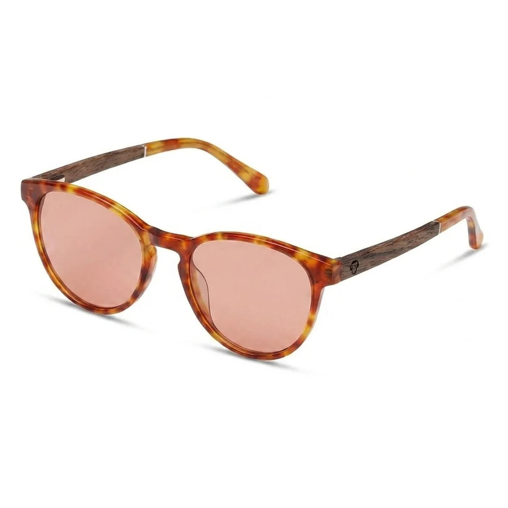 Chiloé 220 round polarized sunglasses in orange bio-acetate and wood · ReFramed, photo 14 of 22