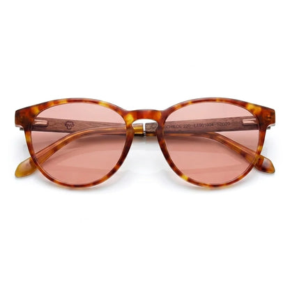 Chiloé 220 round polarized sunglasses in orange bio-acetate and wood · ReFramed, photo 13 of 22