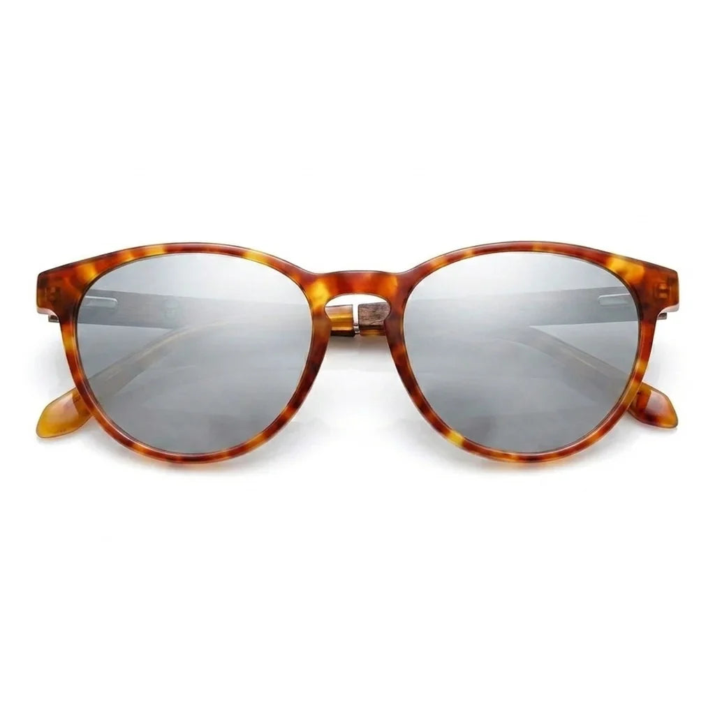 Chiloé 220 round polarized sunglasses in orange bio-acetate and wood · ReFramed, photo 17 of 22