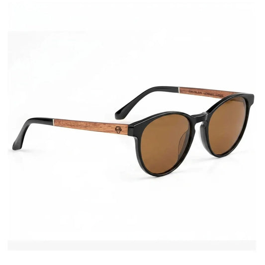 Chiloé 220 round polarized sunglasses in black bio-acetate and wood · ReFramed, photo 1 of 22