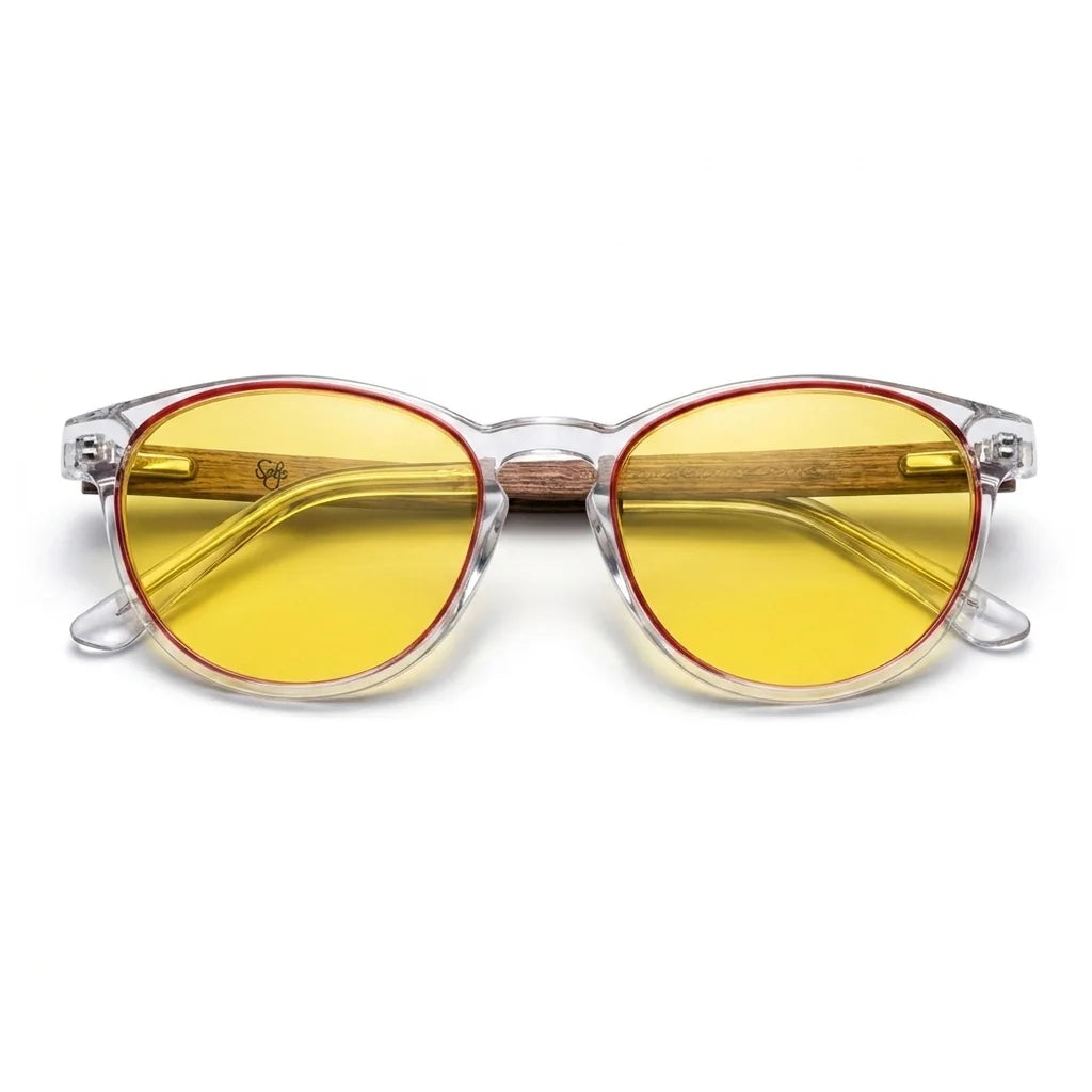 Chiloé 220 Red round polarized sunglasses in bio-acetate and natural wood · ReFramed, photo 11 of 22