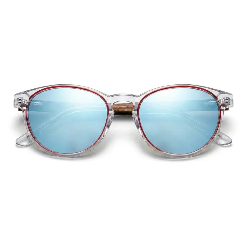 Chiloé 220 Red round polarized sunglasses in bio-acetate and natural wood · ReFramed, photo 15 of 22