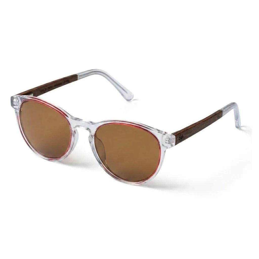Chiloé 220 Red round polarized sunglasses in bio-acetate and natural wood · ReFramed, photo 1 of 22