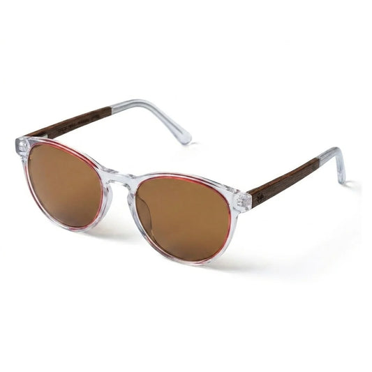 Chiloé 220 Red round polarized sunglasses in bio-acetate and natural wood · ReFramed, photo 1 of 22