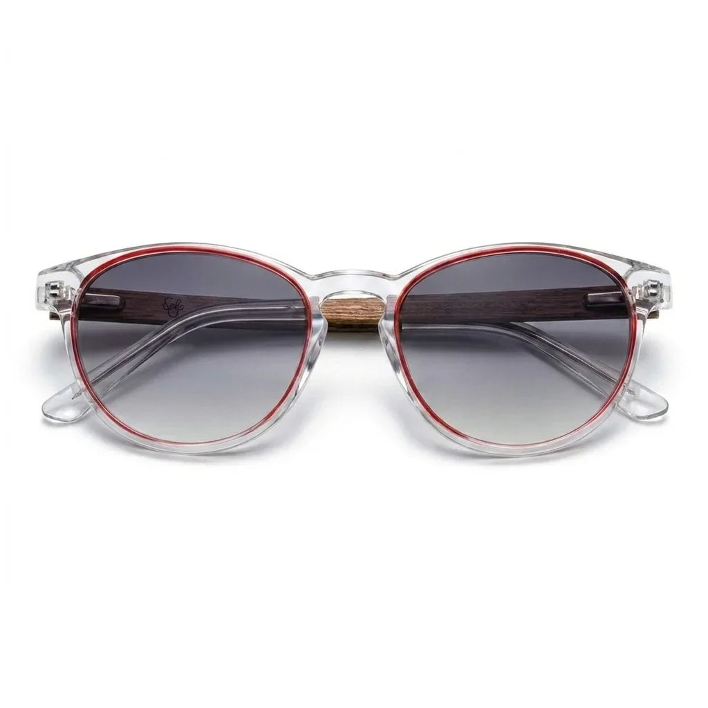 Chiloé 220 Red round polarized sunglasses in bio-acetate and natural wood · ReFramed, photo 9 of 22