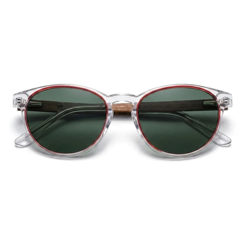 Chiloé 220 Red round polarized sunglasses in bio-acetate and natural wood · ReFramed, photo 3 of 22