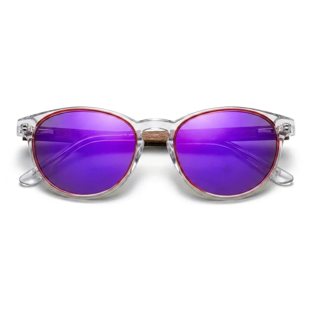 Chiloé 220 Red round polarized sunglasses in bio-acetate and natural wood · ReFramed, photo 19 of 22