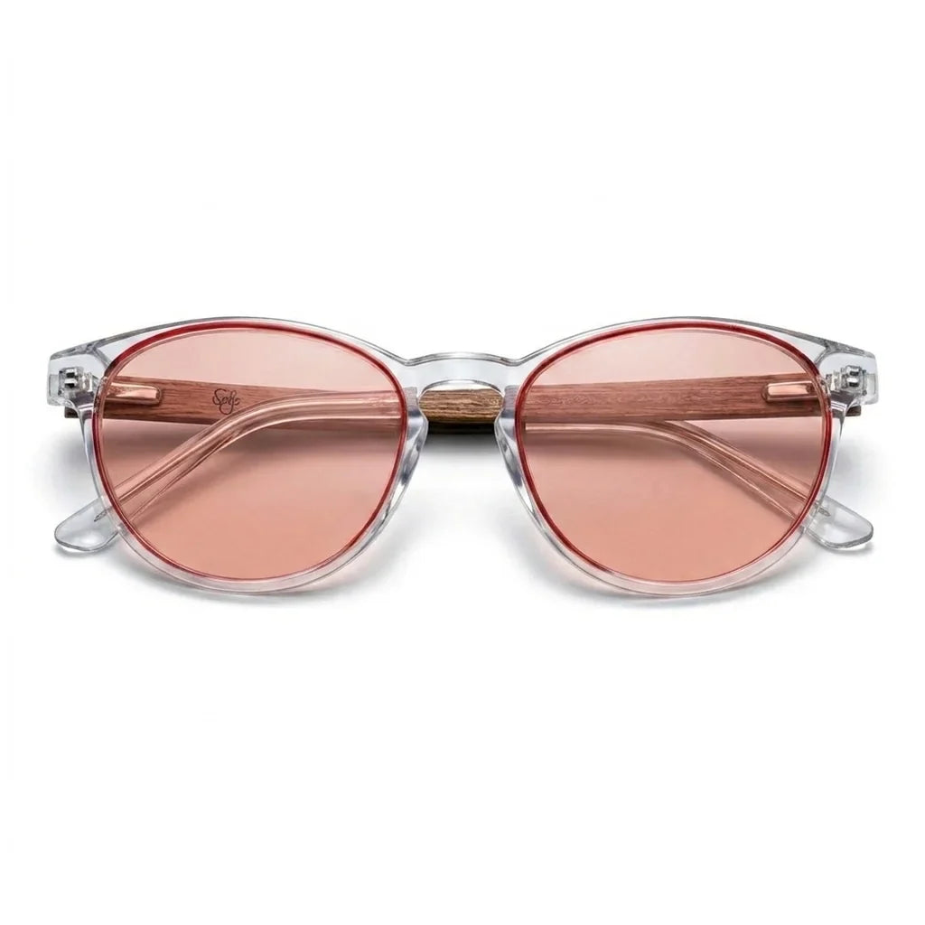 Chiloé 220 Red round polarized sunglasses in bio-acetate and natural wood · ReFramed, photo 13 of 22