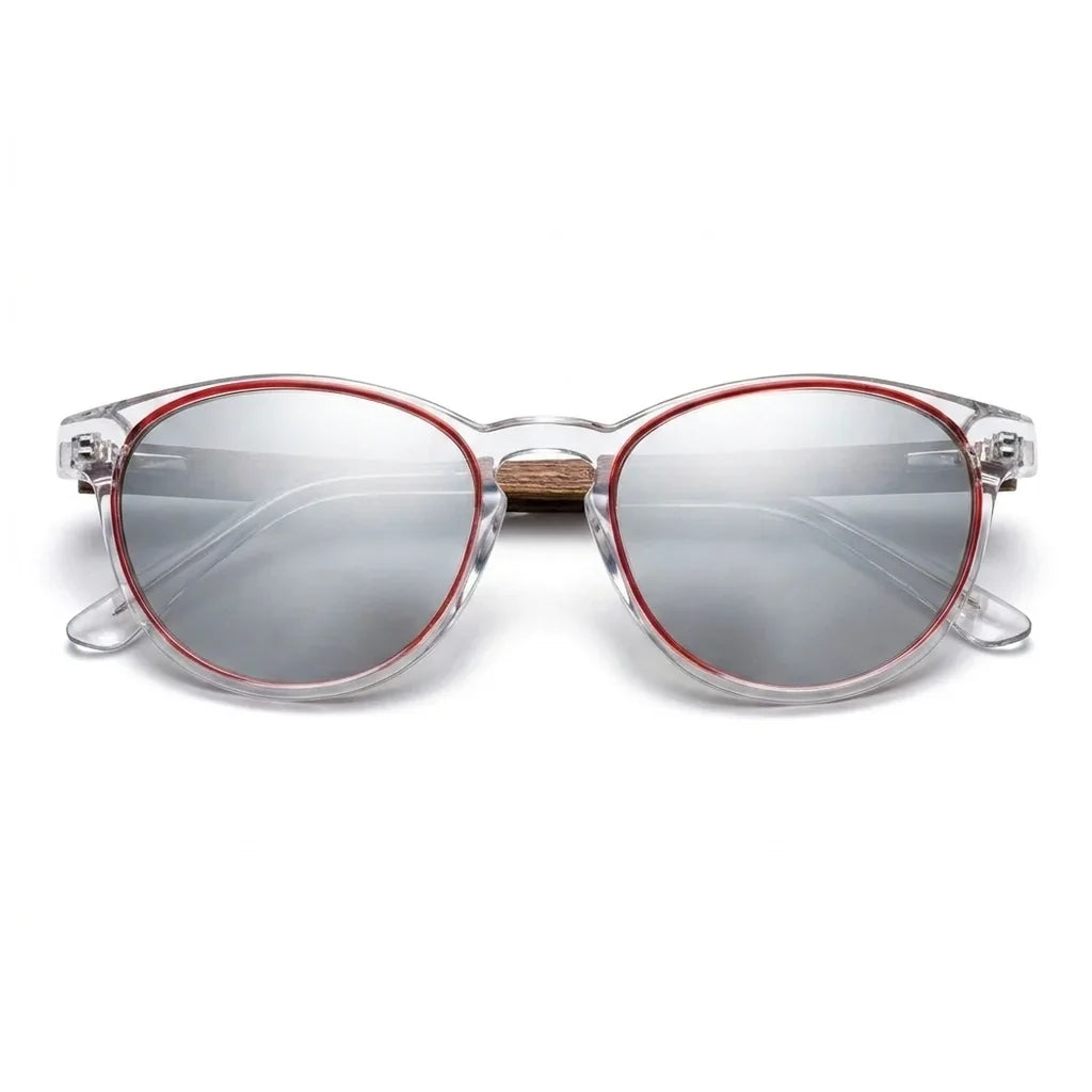 Chiloé 220 Red round polarized sunglasses in bio-acetate and natural wood · ReFramed, photo 17 of 22