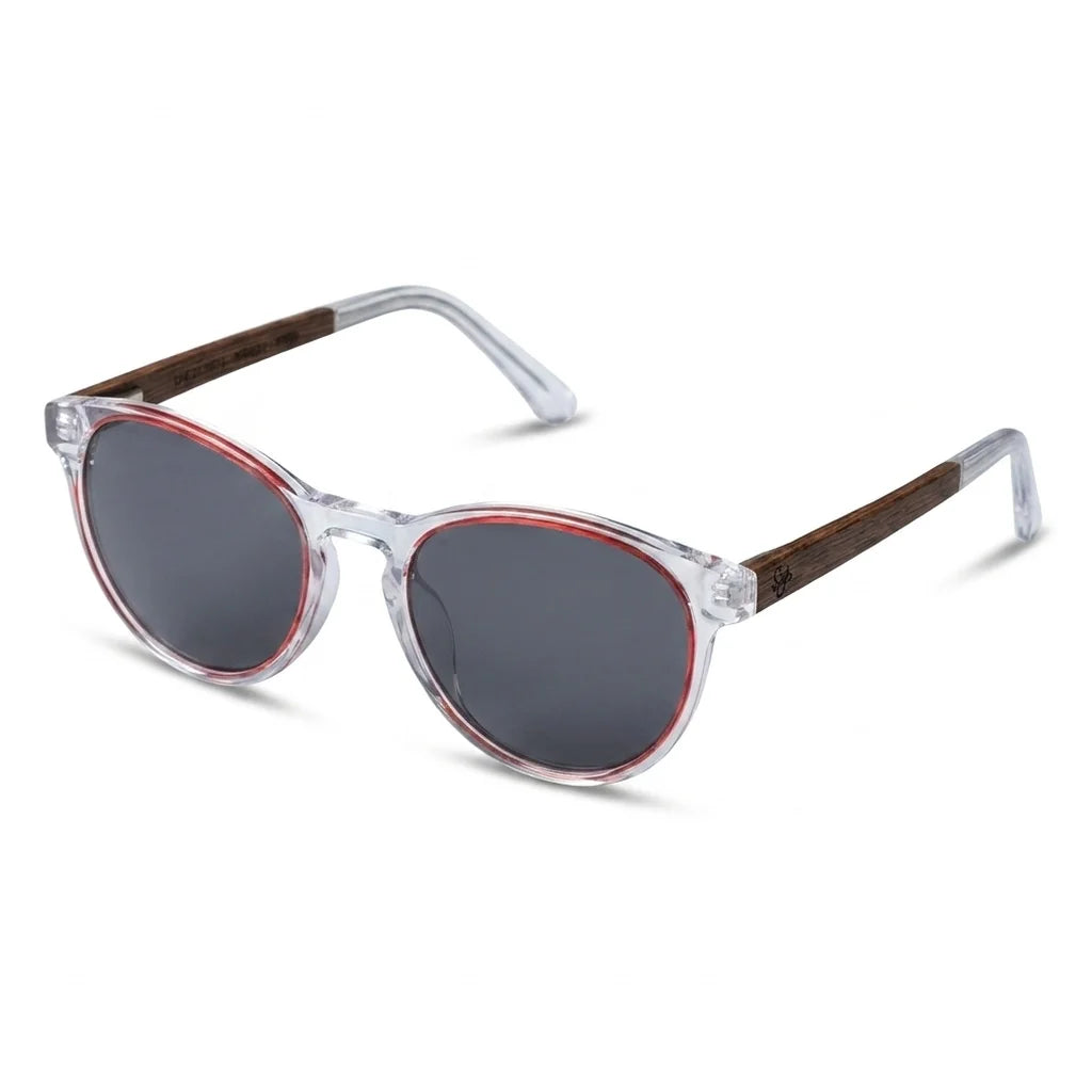 Chiloé 220 Red round polarized sunglasses in bio-acetate and natural wood · ReFramed, photo 8 of 22