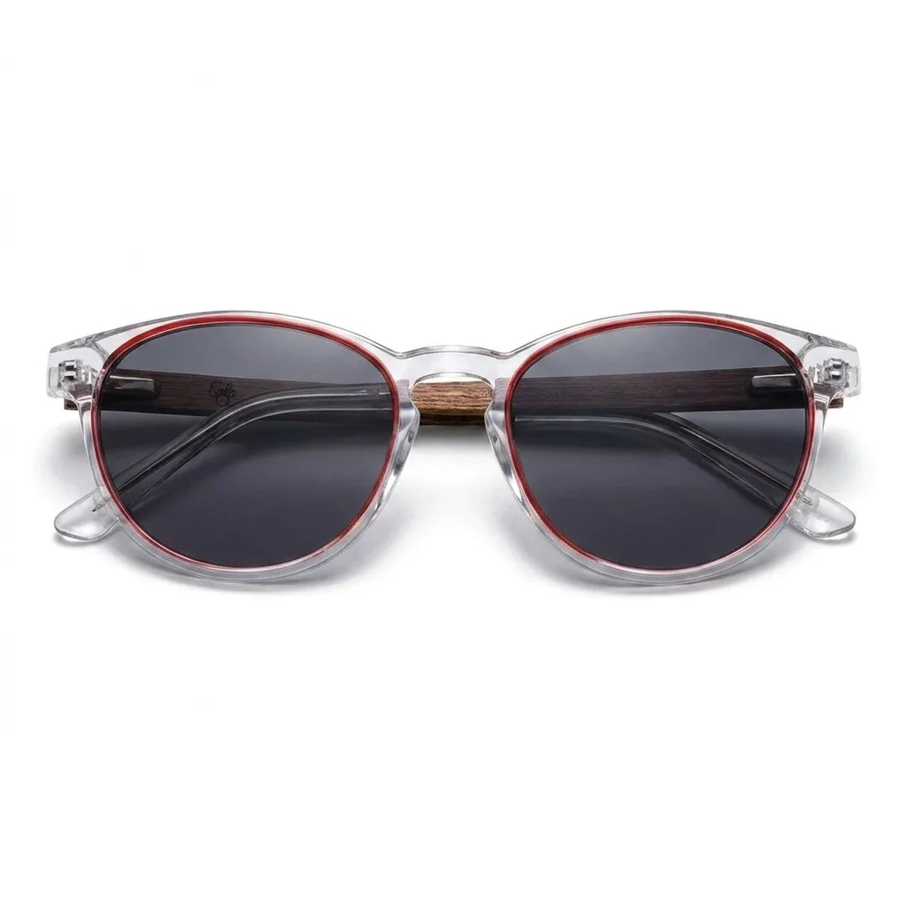 Chiloé 220 Red round polarized sunglasses in bio-acetate and natural wood · ReFramed, photo 7 of 22