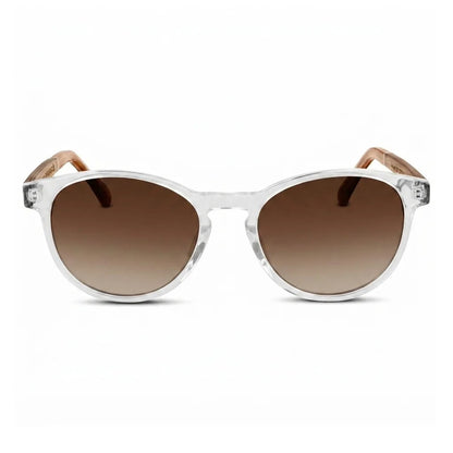 Chiloé 220 round UV400 sunglasses, clear bio-acetate with wood temples · ReFramed, photo 5 of 22