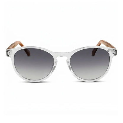Chiloé 220 round UV400 sunglasses, clear bio-acetate with wood temples · ReFramed, photo 9 of 22