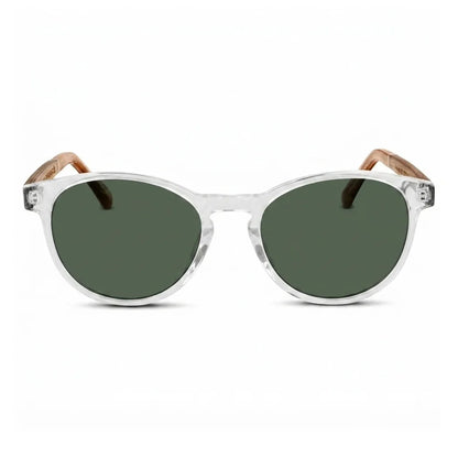 Chiloé 220 round UV400 sunglasses, clear bio-acetate with wood temples · ReFramed, photo 3 of 22