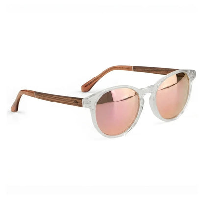 Chiloé 220 round UV400 sunglasses, clear bio-acetate with wood temples · ReFramed, photo 22 of 22
