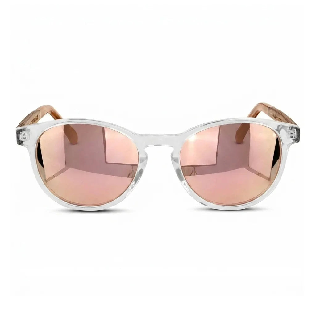 Chiloé 220 round UV400 sunglasses, clear bio-acetate with wood temples · ReFramed, photo 21 of 22