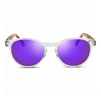 Chiloé 220 round UV400 sunglasses, clear bio-acetate with wood temples · ReFramed, photo 19 of 22