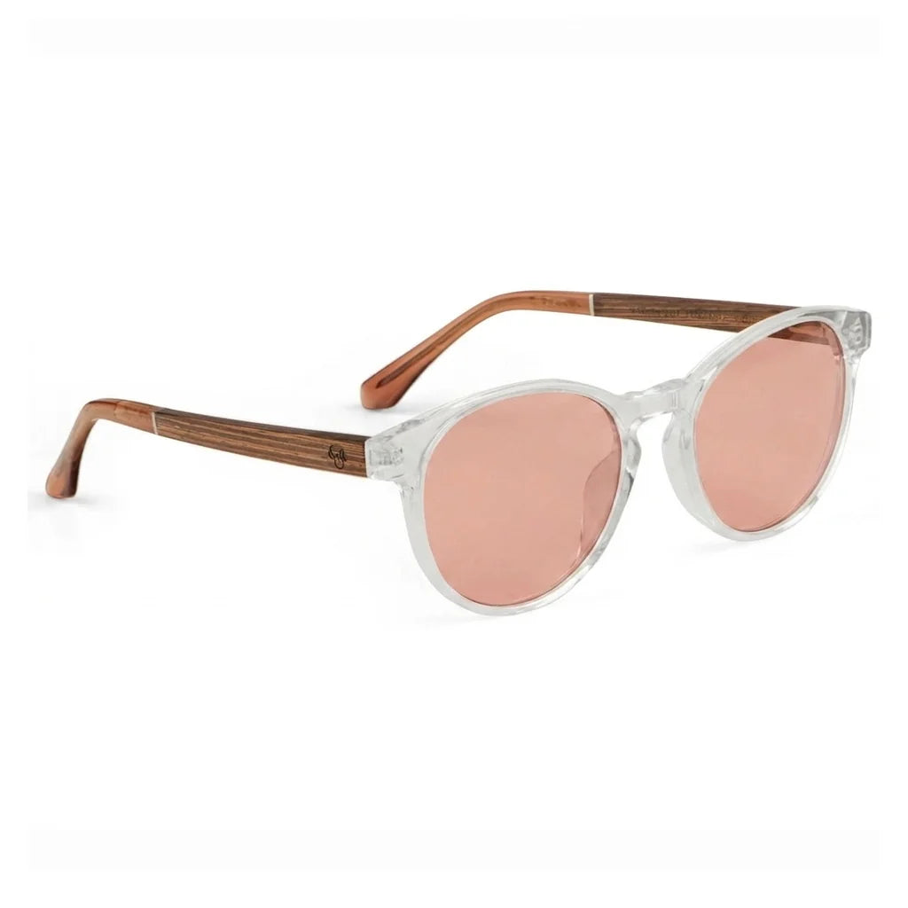 Chiloé 220 round UV400 sunglasses, clear bio-acetate with wood temples · ReFramed, photo 14 of 22