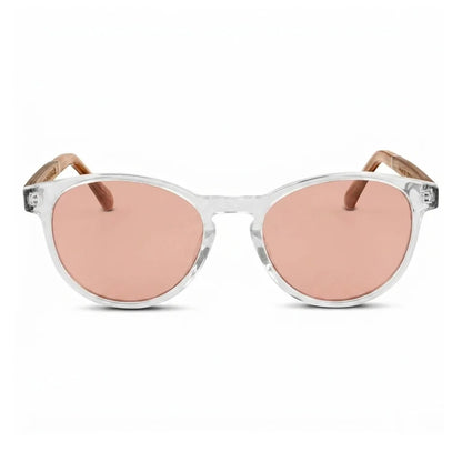 Chiloé 220 round UV400 sunglasses, clear bio-acetate with wood temples · ReFramed, photo 13 of 22