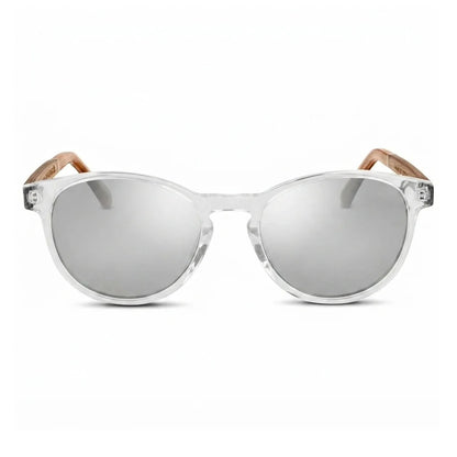 Chiloé 220 round UV400 sunglasses, clear bio-acetate with wood temples · ReFramed, photo 17 of 22