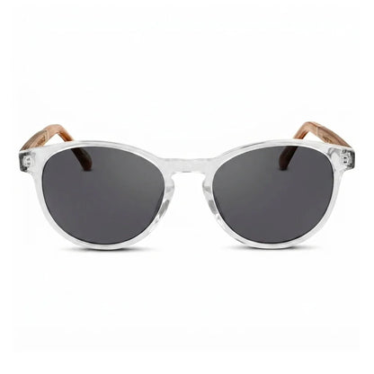 Chiloé 220 round UV400 sunglasses, clear bio-acetate with wood temples · ReFramed, photo 7 of 22