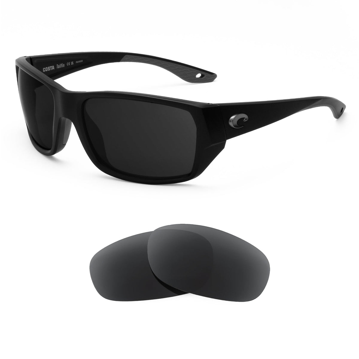 Costa Tailfin 57mm replacement lenses — precision-cut polarized sunglass lenses, 100% UV | ReFramed
