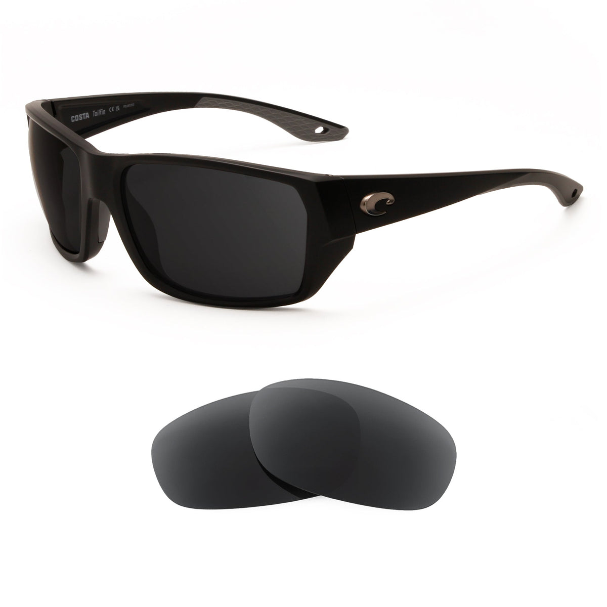 Costa Tailfin 60mm replacement lenses — precision-cut polarized sunglass lenses, 100% UV | ReFramed