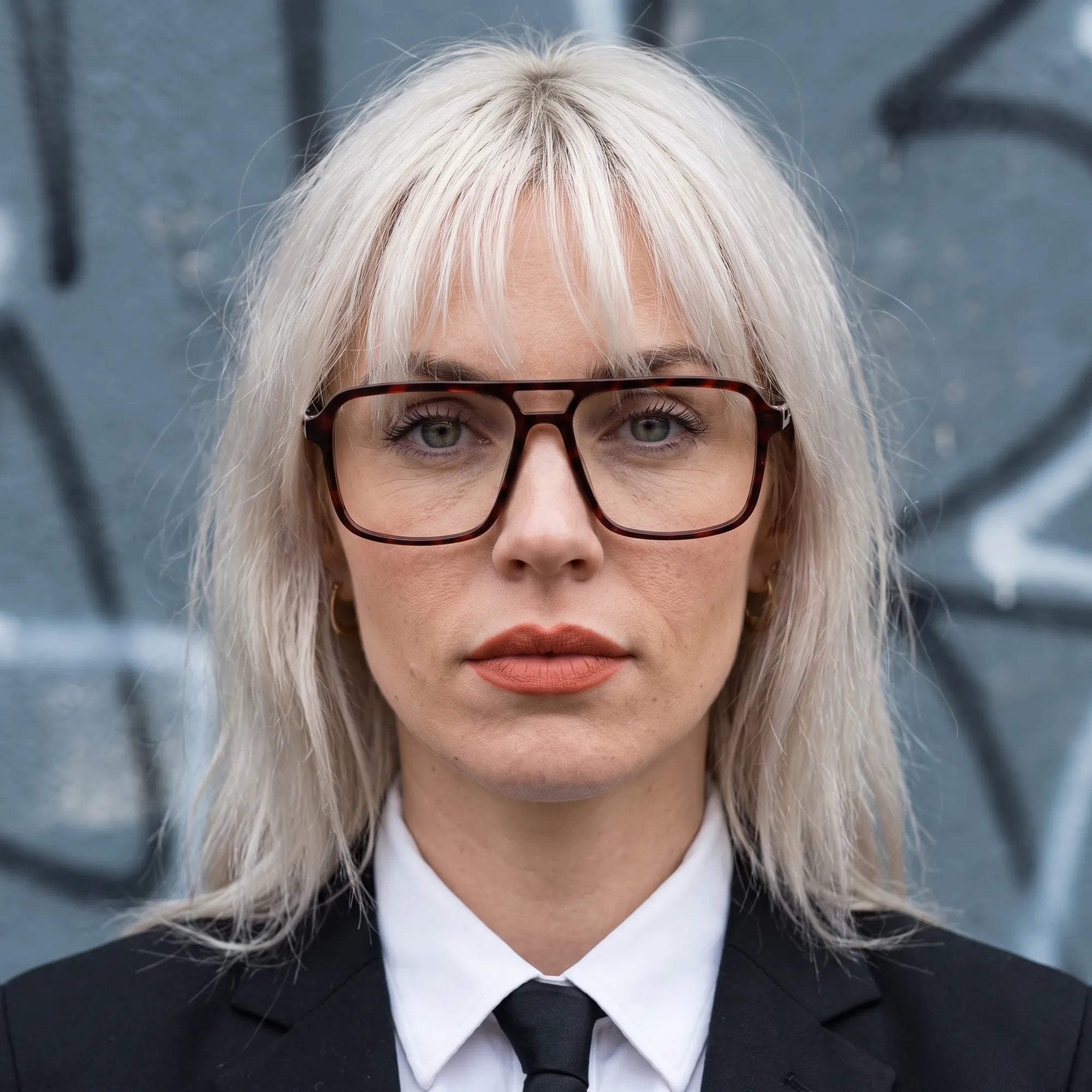 Fiore 1014 eyeglasses in tortoiseshell, worn by a model – campaign portrait, confident portrait with gold chain necklace