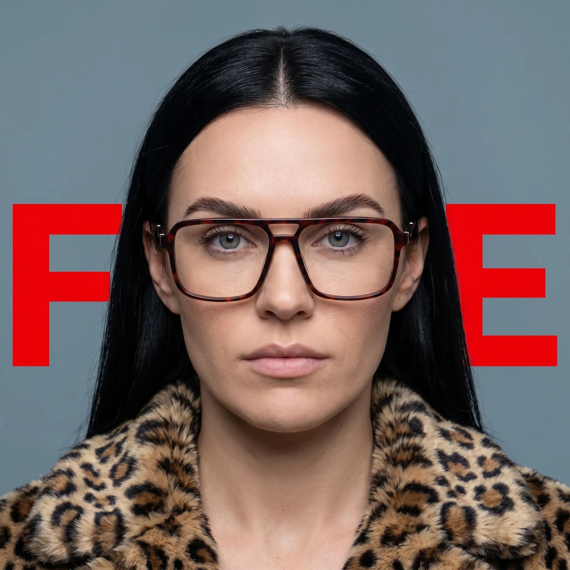 Fiore 1014 eyeglasses in tortoiseshell, worn by a model – campaign portrait, studio portrait with sculptural styling