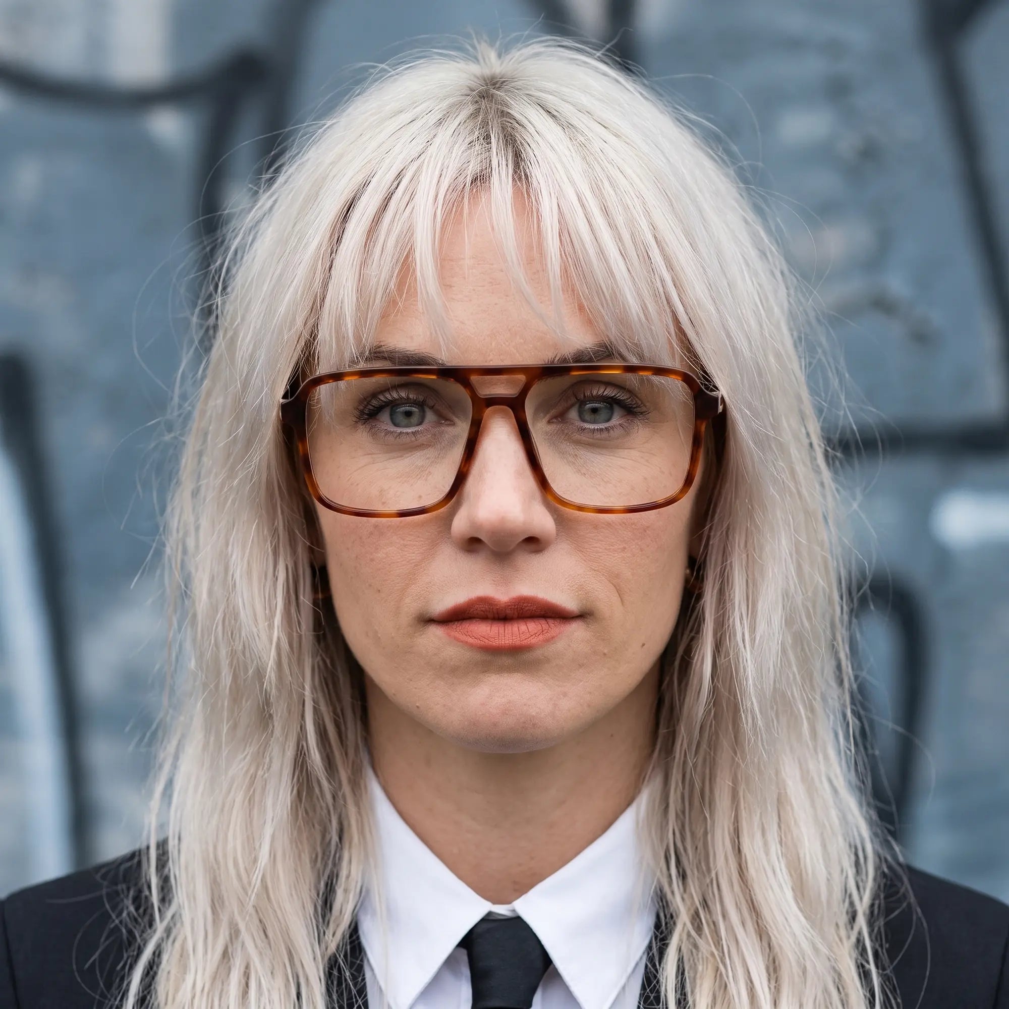Fiore 1014 eyeglasses in brown tortoiseshell, worn by a model – confident portrait with gold chain necklace