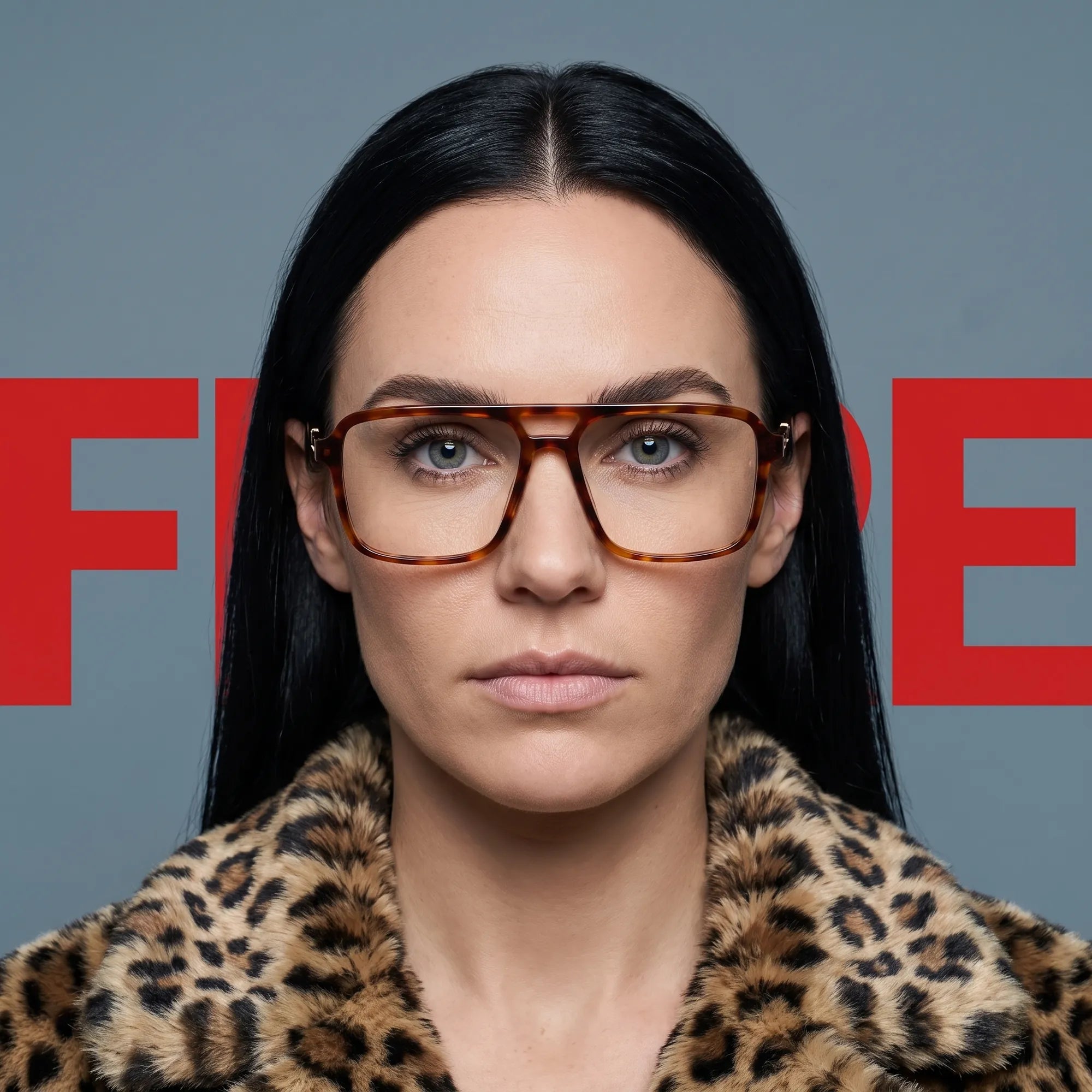 Fiore 1014 eyeglasses in brown tortoiseshell, worn by a model – campaign portrait, studio portrait with sculptural styling