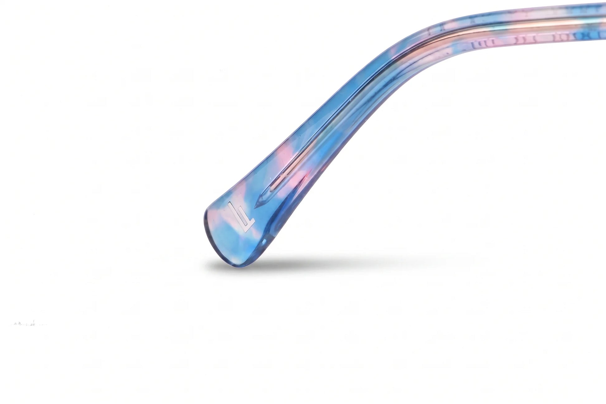 Fiore 1030 eyeglasses in blue pink – temple logo detail