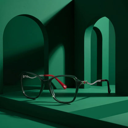 Fiore 1030 square cat-eye acetate and metal reading glasses, green frame · ReFramed, photo 50 of 61