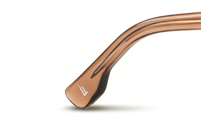 Fiore 1038 eyeglasses in brown – temple logo detail