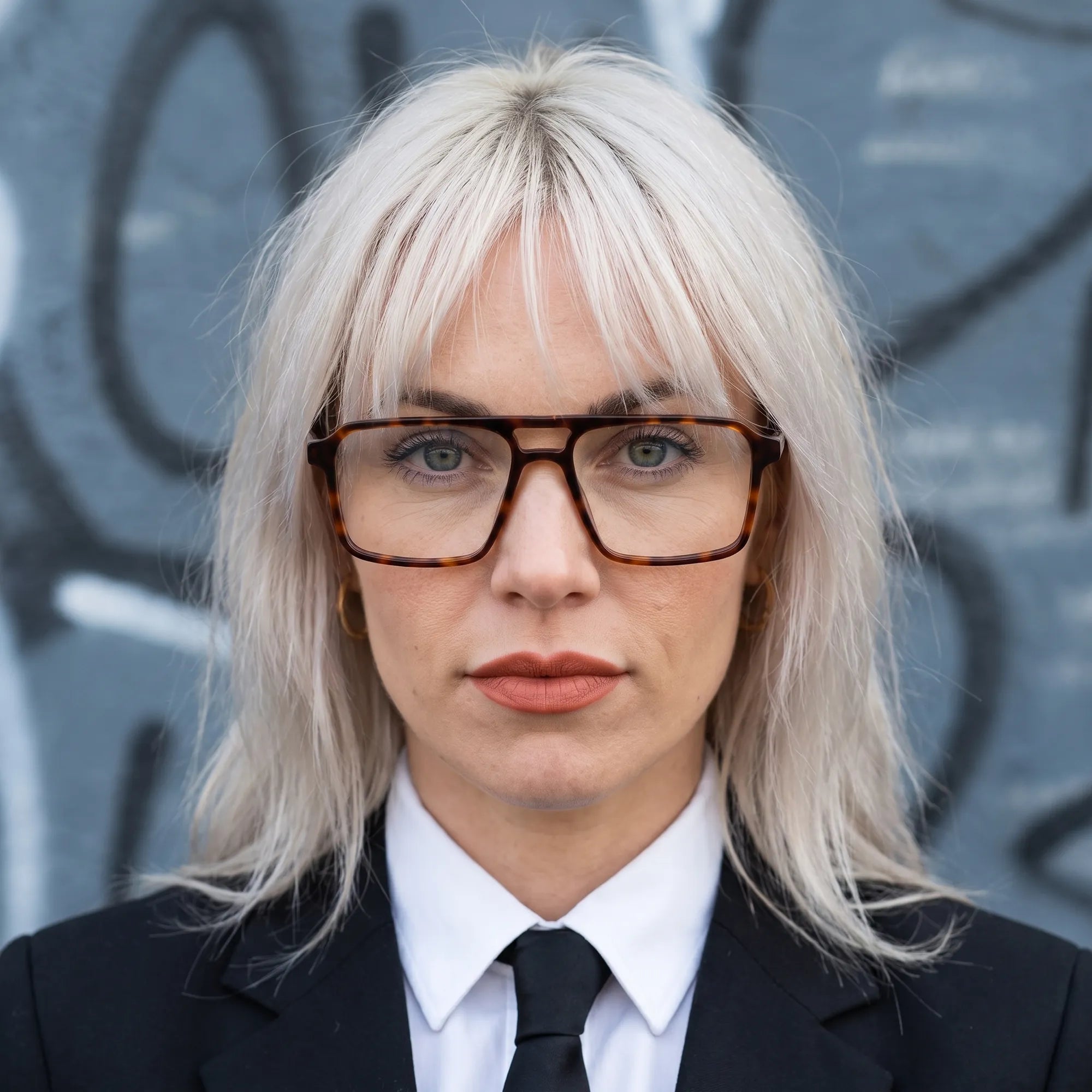 Fiore 1039 eyeglasses in tortoiseshell, worn by a model – campaign portrait, confident portrait with gold chain necklace
