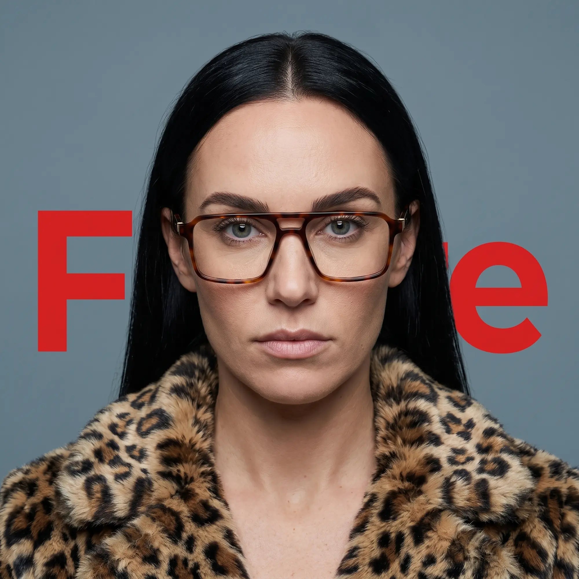 Fiore 1039 eyeglasses in tortoiseshell, worn by a model – campaign portrait, studio portrait with sculptural styling