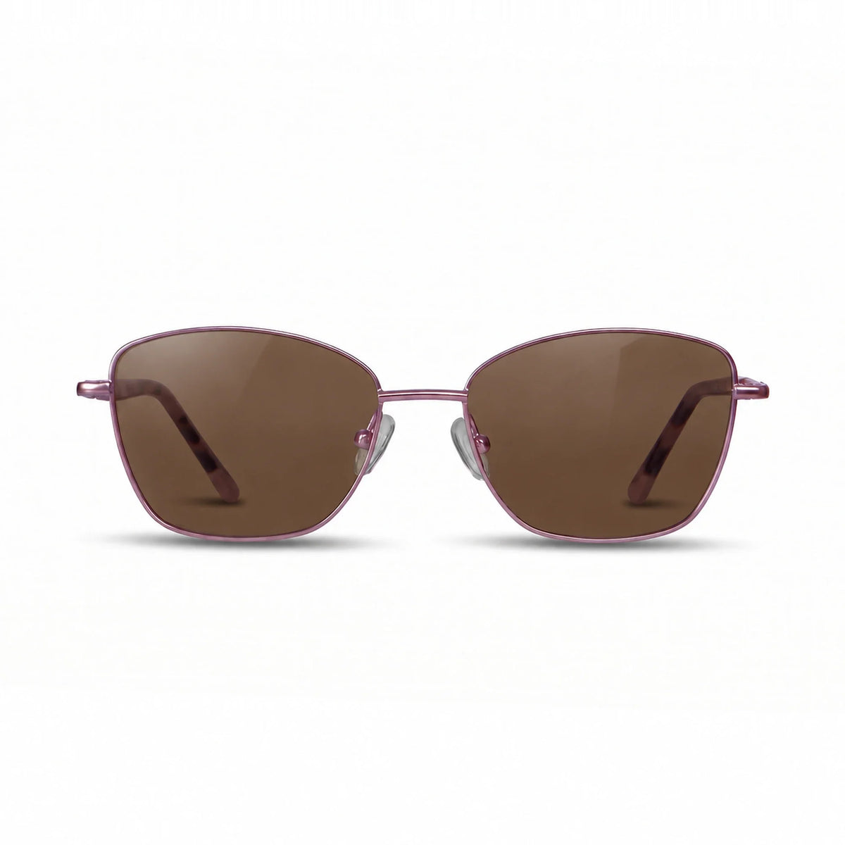 Fiore 2210 square cat eye sunglasses, purple steel frame, brown polarized lens, front view · ReFramed