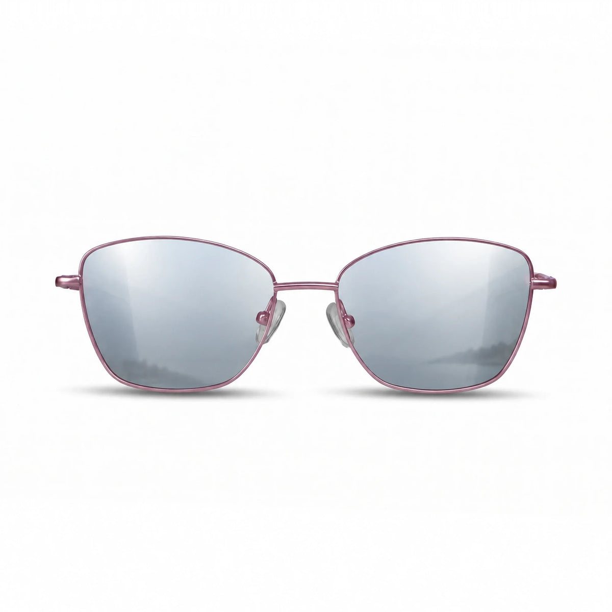 Fiore 2210 square cat eye sunglasses, purple steel frame, mirrored silver polarized lens, front view · ReFramed