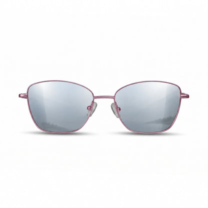 Fiore 2210 square cat eye sunglasses, purple steel frame, mirrored silver polarized lens, front view · ReFramed