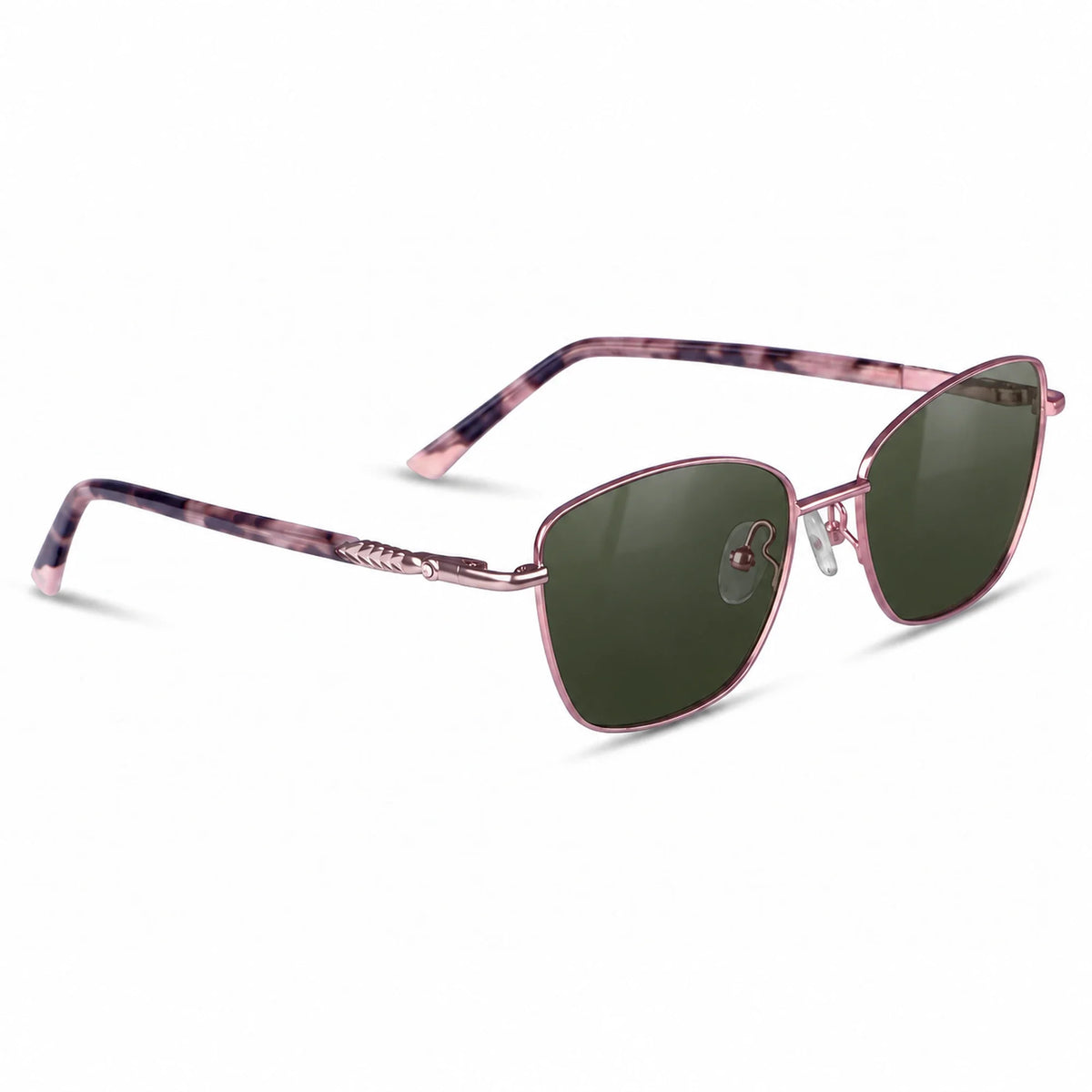 Fiore 2210 square cat eye sunglasses, purple steel frame, G15 polarized lens, three-quarter view · ReFramed