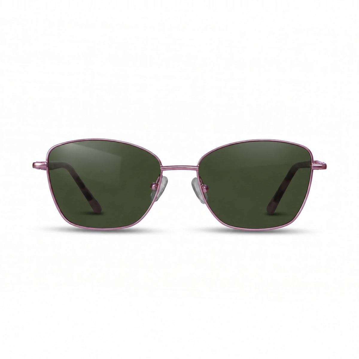 Fiore 2210 square cat eye sunglasses, purple steel frame, G15 polarized lens, front view · ReFramed