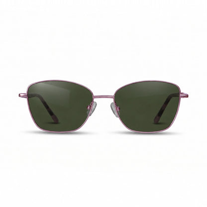 Fiore 2210 square cat eye sunglasses, purple steel frame, G15 polarized lens, front view · ReFramed